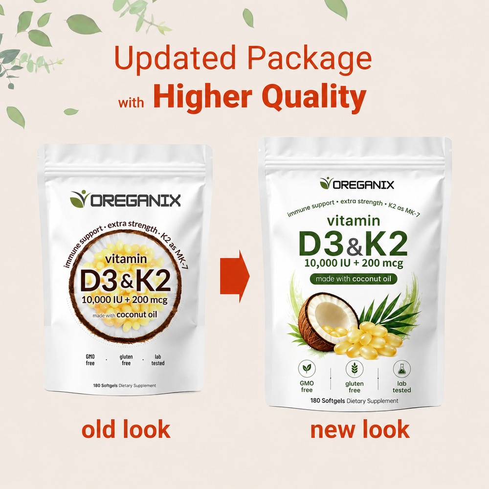 The Oreganix Vitamin D3 + K2 (MK-7) Softgels with Coconut MCT Oil