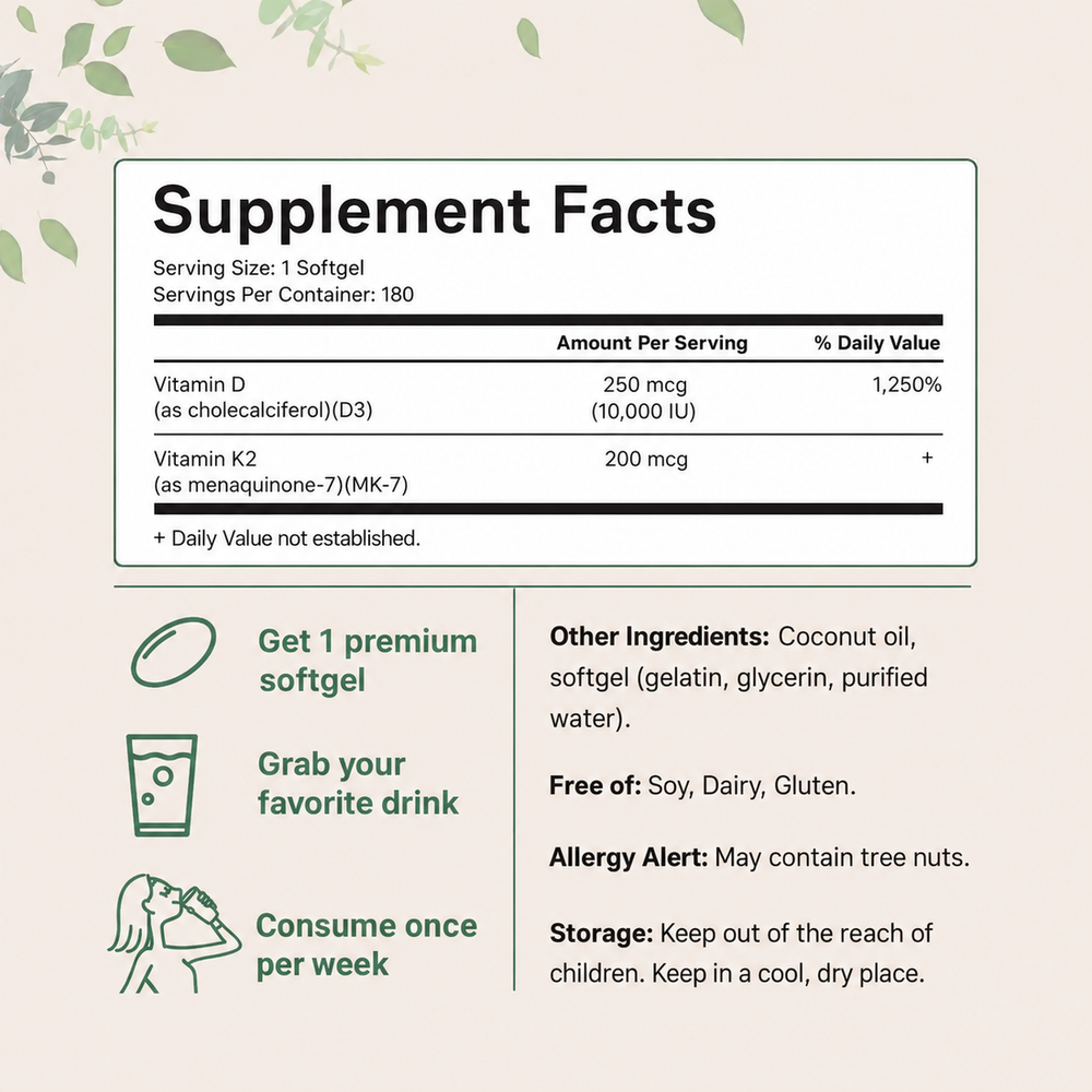 The Oreganix Vitamin D3 + K2 (MK-7) Softgels with Coconut MCT Oil